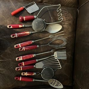 Vintage red handled kitchen utensils